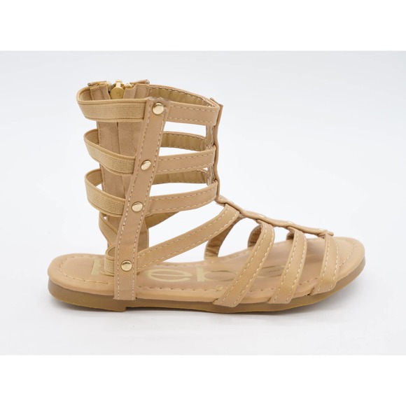 Bebe Girls Gladiator Sandals Big Girl 13 Brown Faux Leather Strappy Side Zipper - Picture 4 of 10